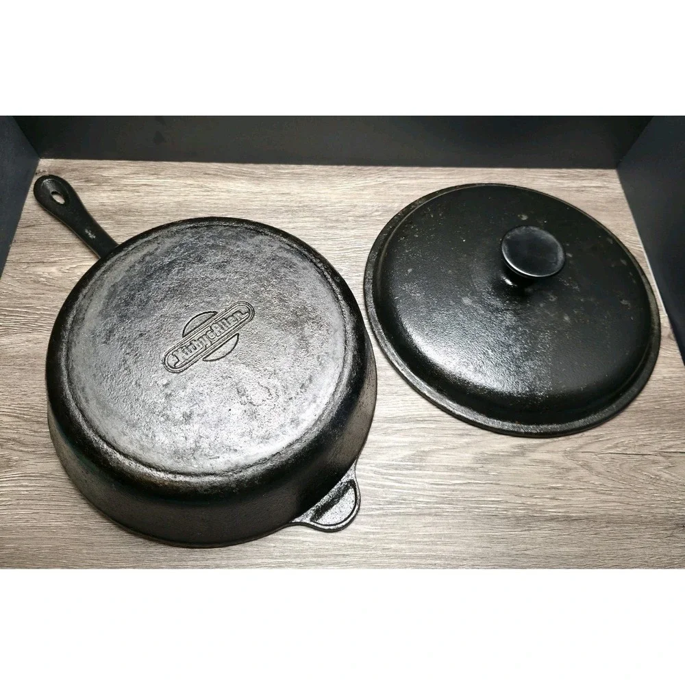 Kirby & Allen Cast Iron Chicken Fryer - #10 Deep Skillet - W/Matching Lid